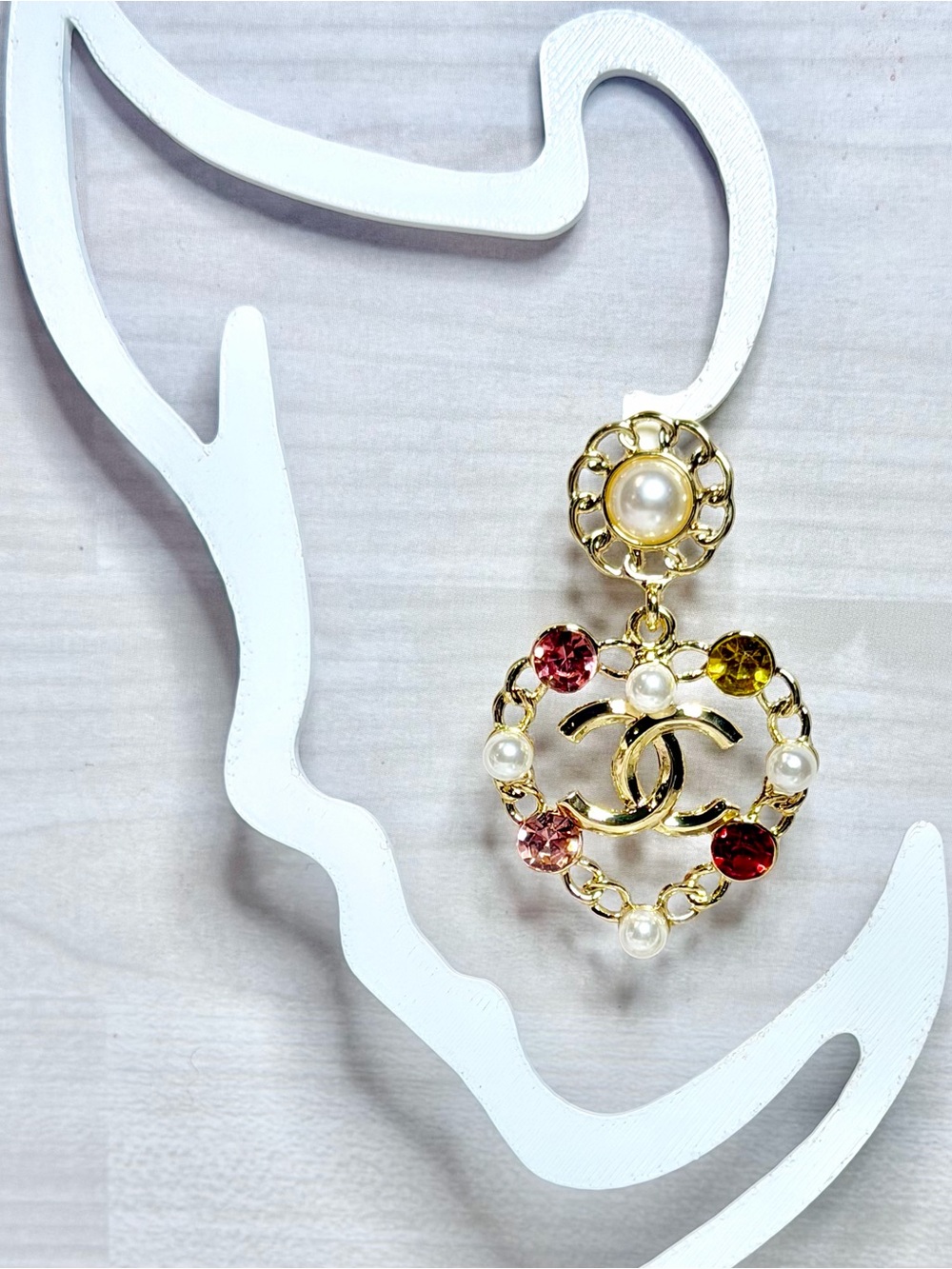CC Gold-Tone Heart Drop Earrings with Pearls and Multicolor Stones